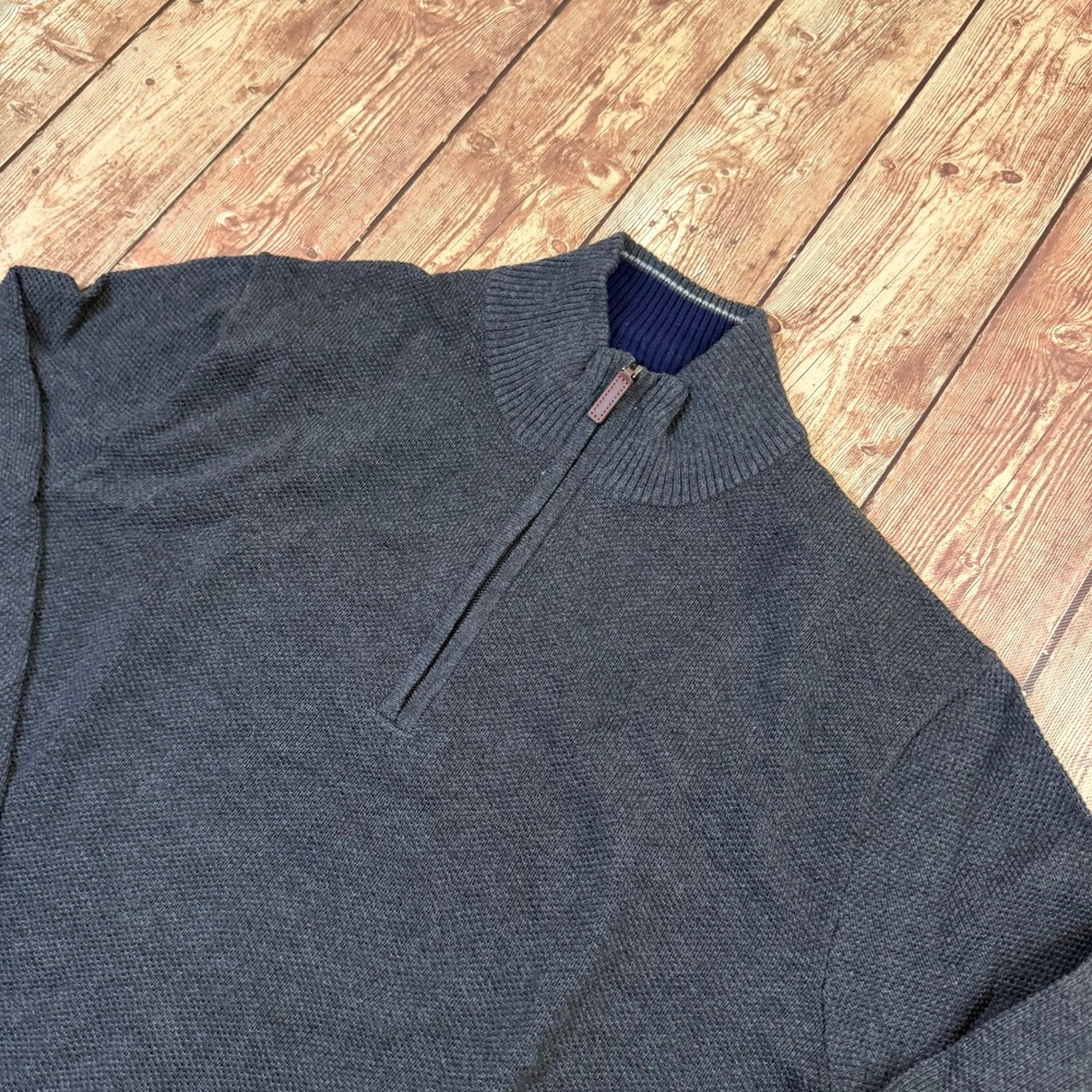 Club Room 1/4 Zip Sweater Mens Large Gray Waffle Knit Cotton Pullover